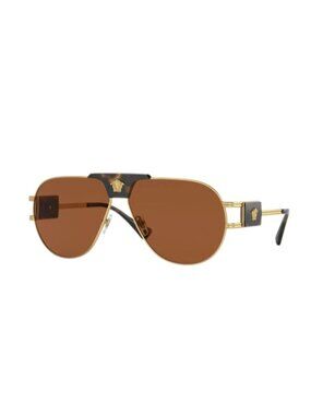 NEW VERSACE VE2252 Sunglasses - Gold Frame, Solid Brown Lens
